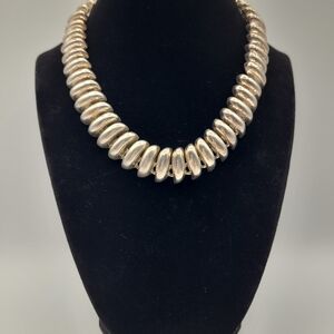 Heavy Silver Tone Collar Necklace Chunky Ribbed Modernist